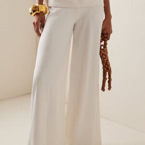 NWT Andres Otalora Andes High-Rise Crepe Wide-Leg Pants Off White